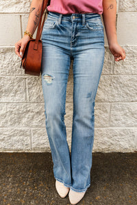 Care Free Distressed Flare Jeans