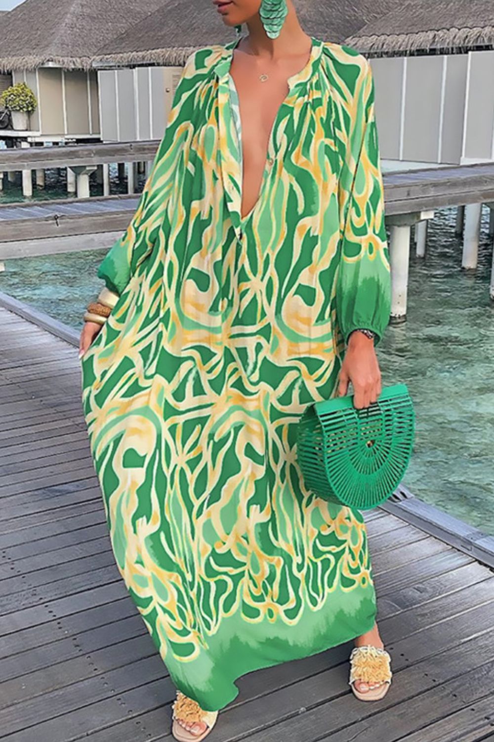 Green Abstract Print Maxi Dress